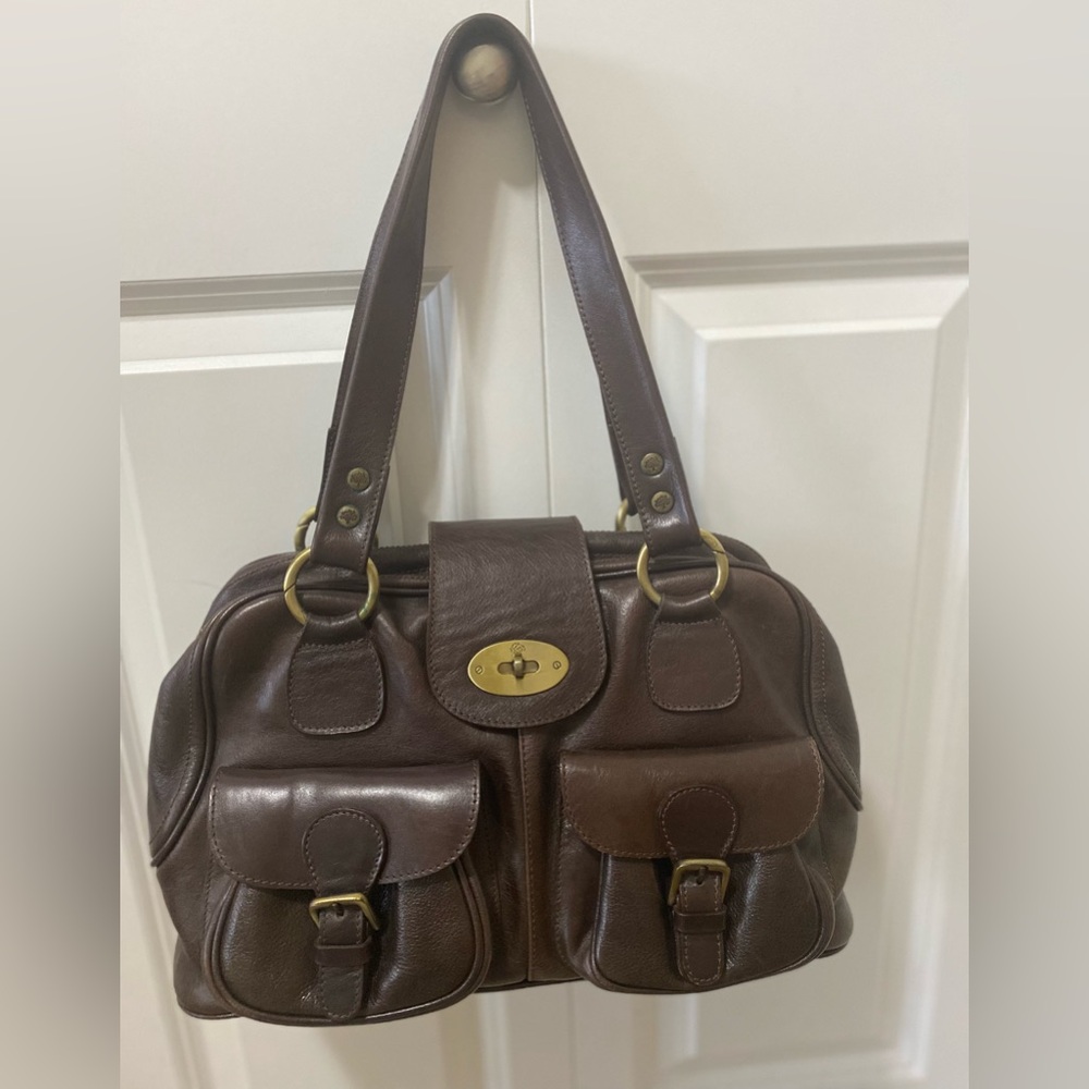 Mulberry vintage Dark Brown Leather Bag with Gold Zippers